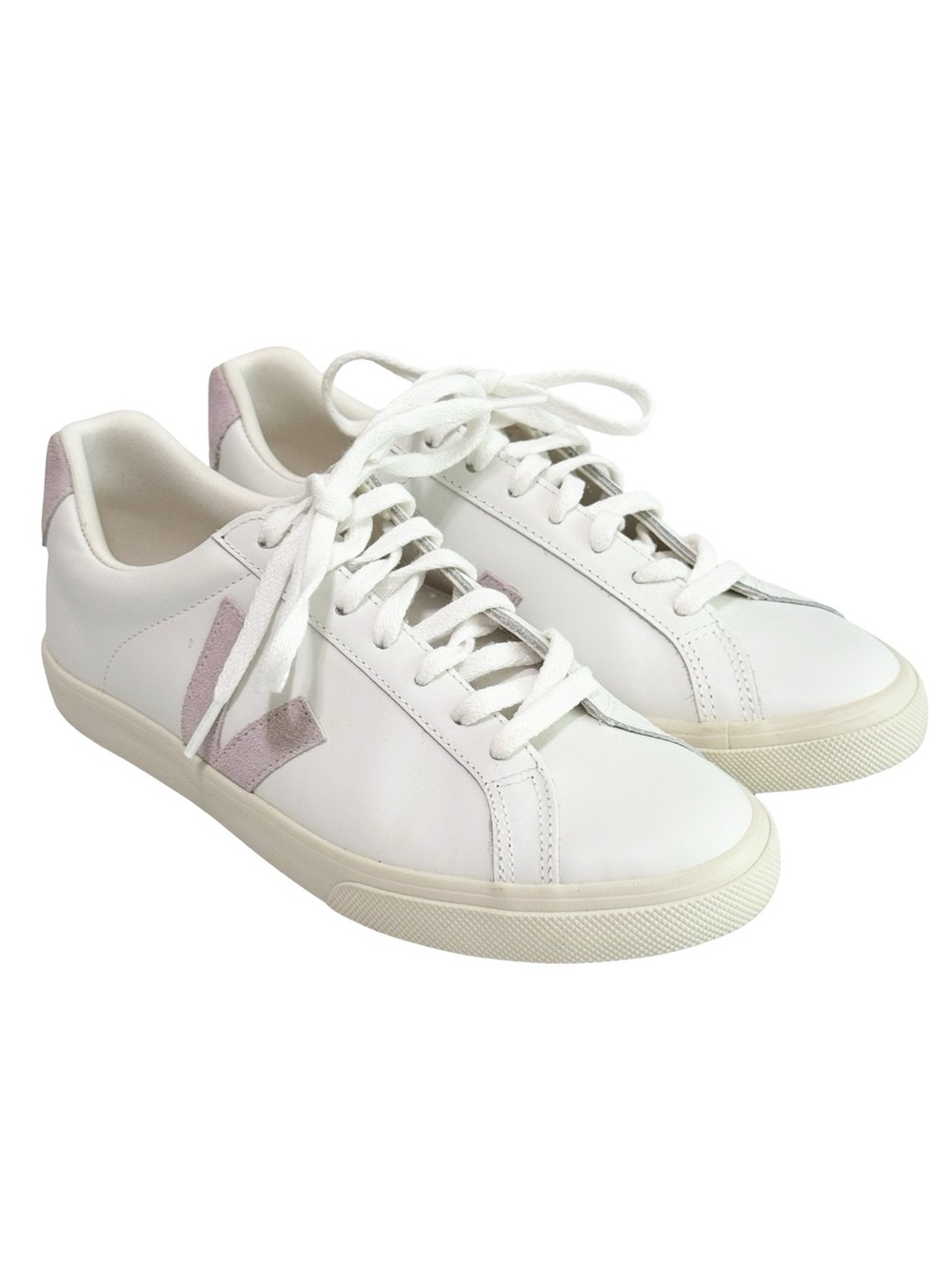Veja White Sneakers with Lilac V Detail - Picture 13 of 13